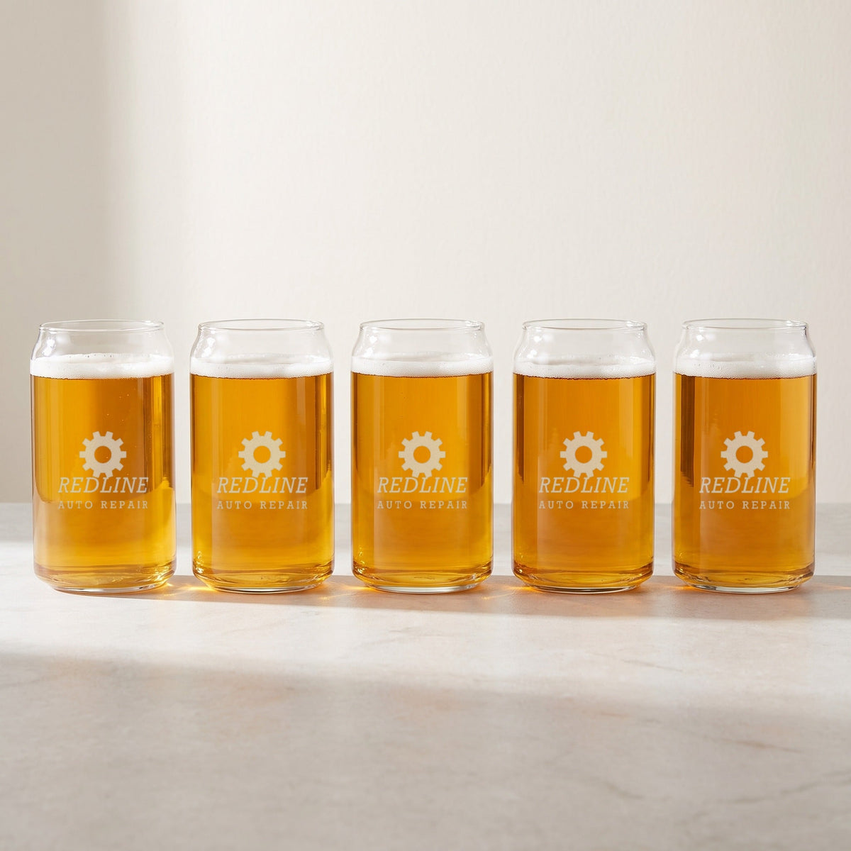 Bars and breweries: beer can glasses etched with a brewery logo