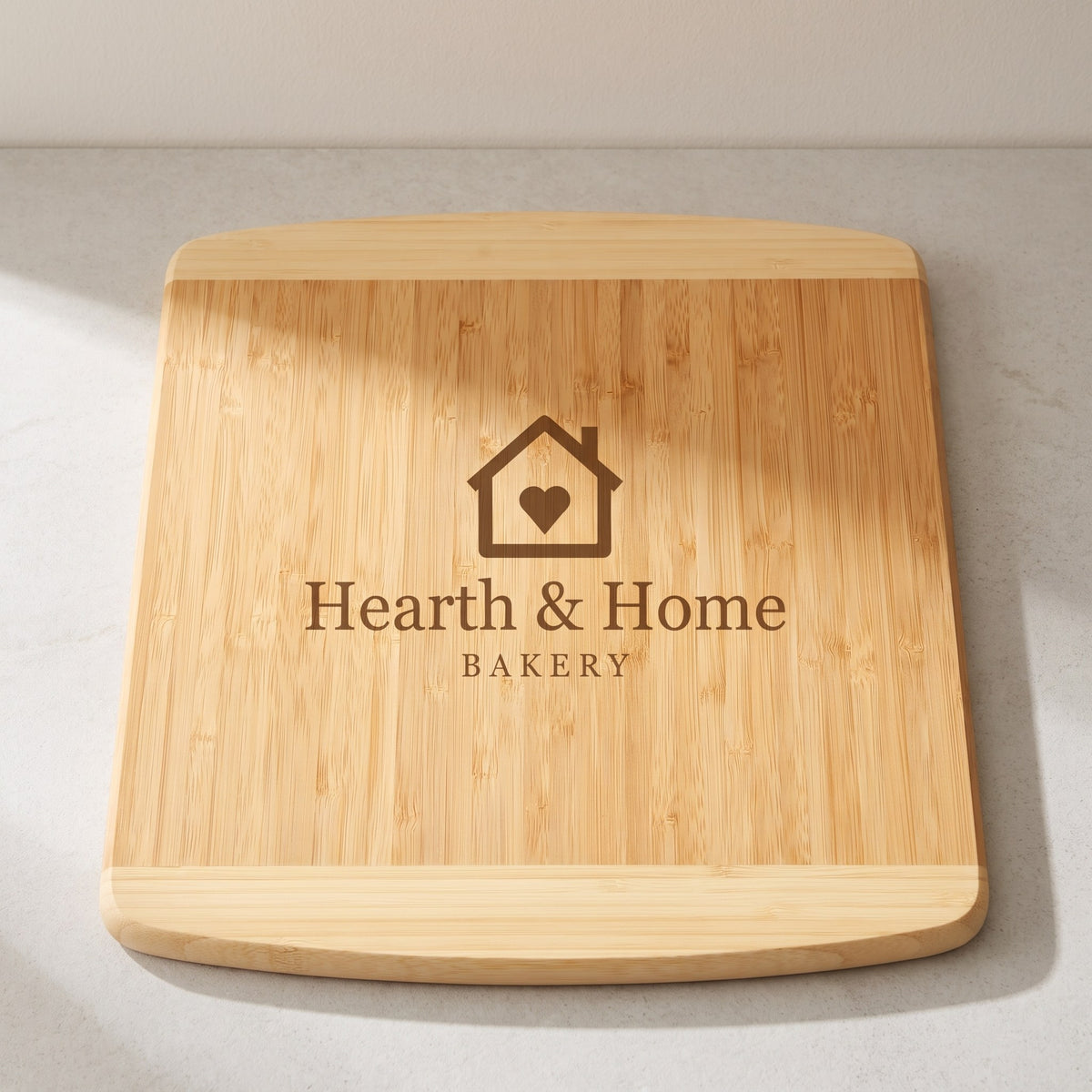 Custom Logo Two-Tone Bamboo Cutting Boards – 13½" x 11½" with sample engraved logo