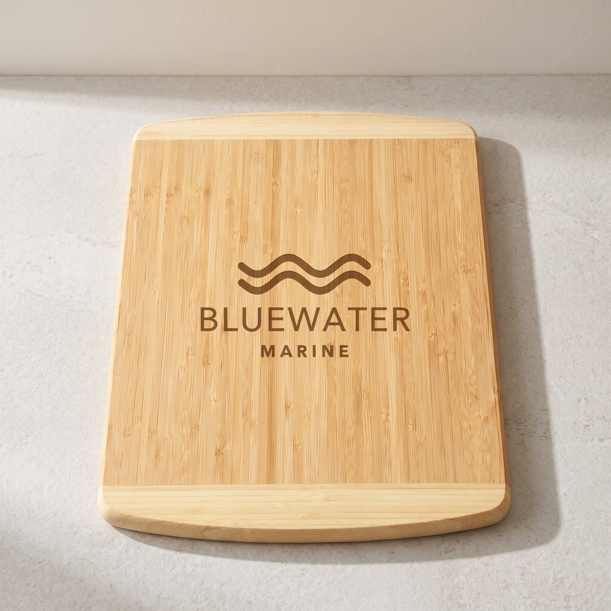 Custom Logo Two-Tone Bamboo Cutting Boards – 18" x 12" with sample engraved logo