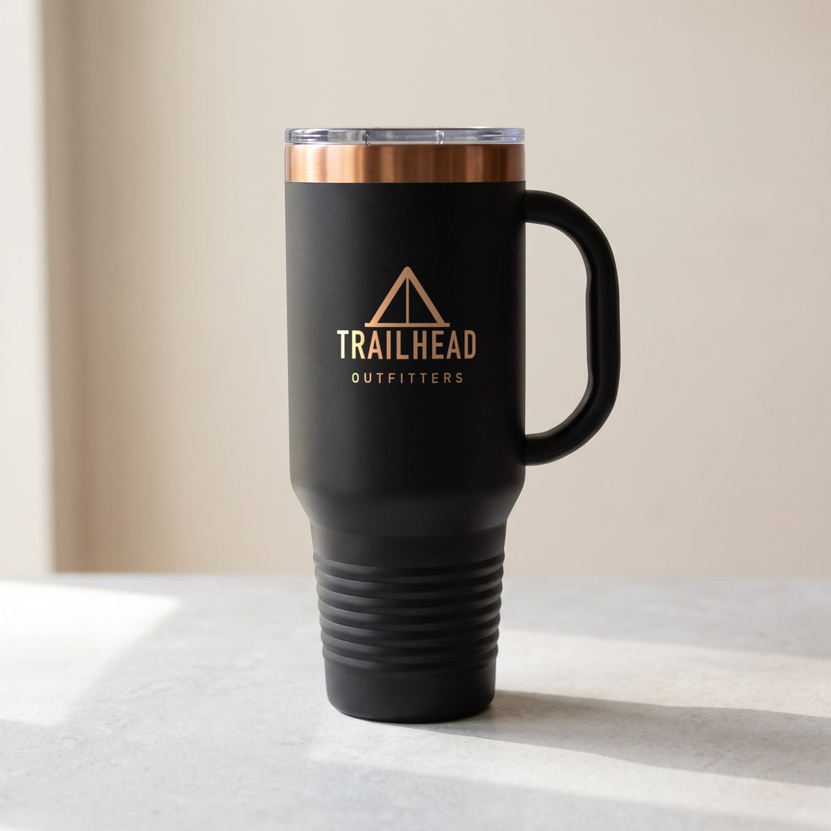 Custom Logo Polar Camel 40 oz Travel Mug – Black/Rose Gold with a copper engraved sample logo