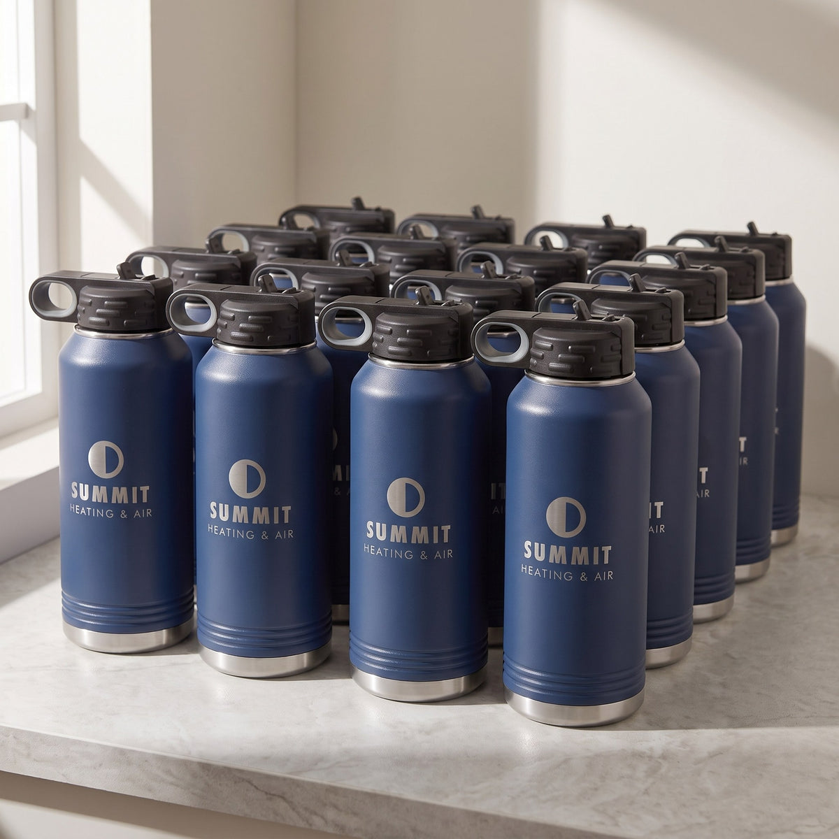 Custom Logo Polar Camel Water Bottle, 32 oz – bulk order of Polar Camel 32 oz water bottles, all engraved with the same sample logo