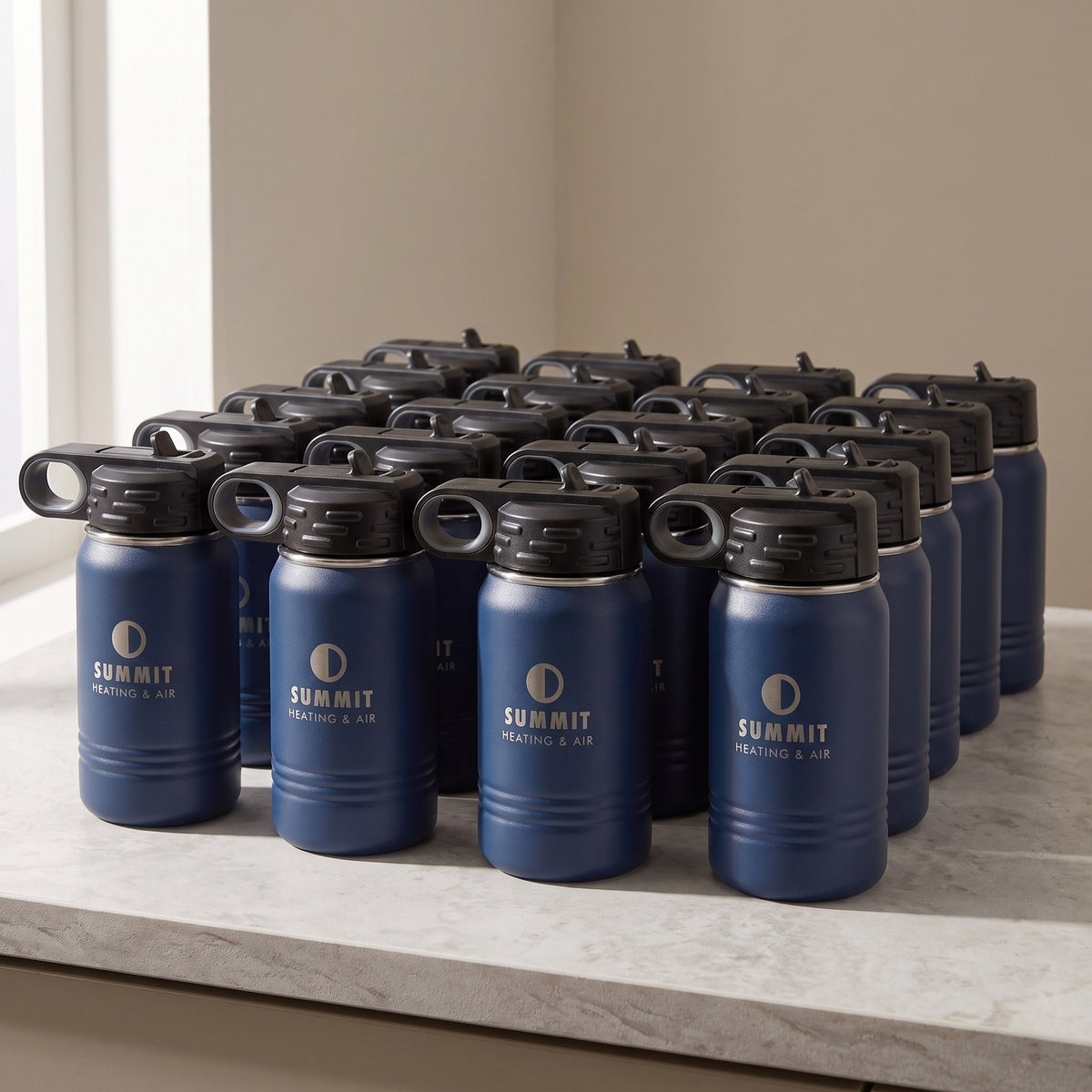Custom Logo Polar Camel Water Bottles, 12–40 oz – bulk order of Polar Camel water bottles, all engraved with the same sample logo