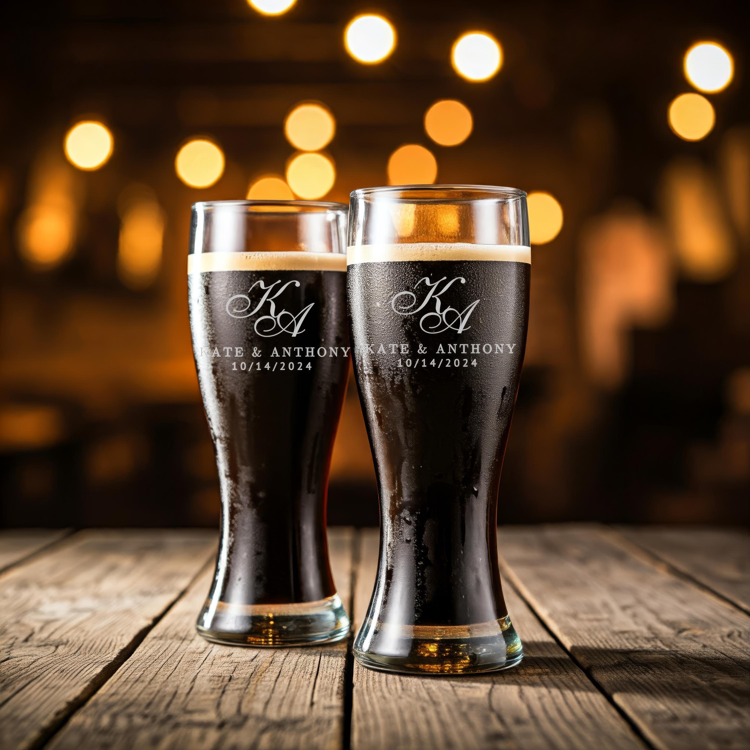 Personalized Engraved Pilsner Glass Set: Wedding Party Favors