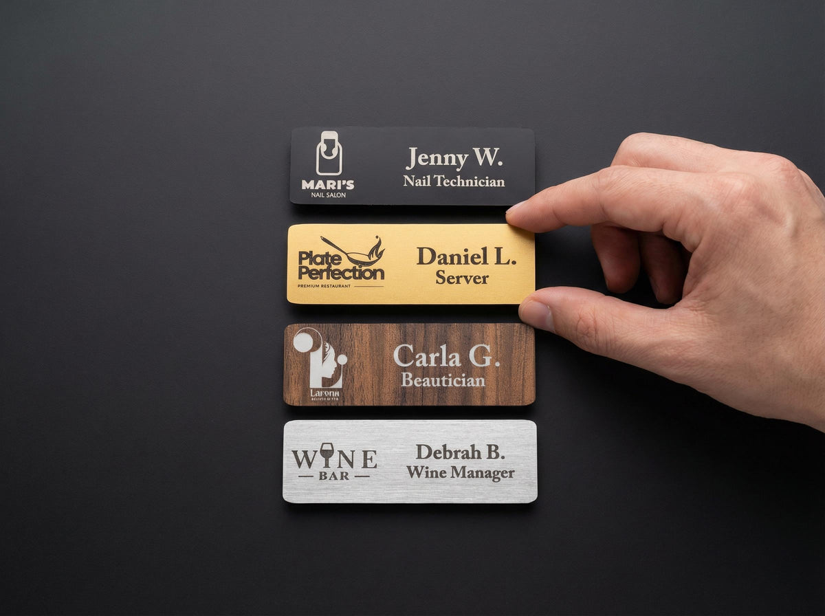 Custom Magnetic Name Tag with Logo – Engraved Employee Name Badge