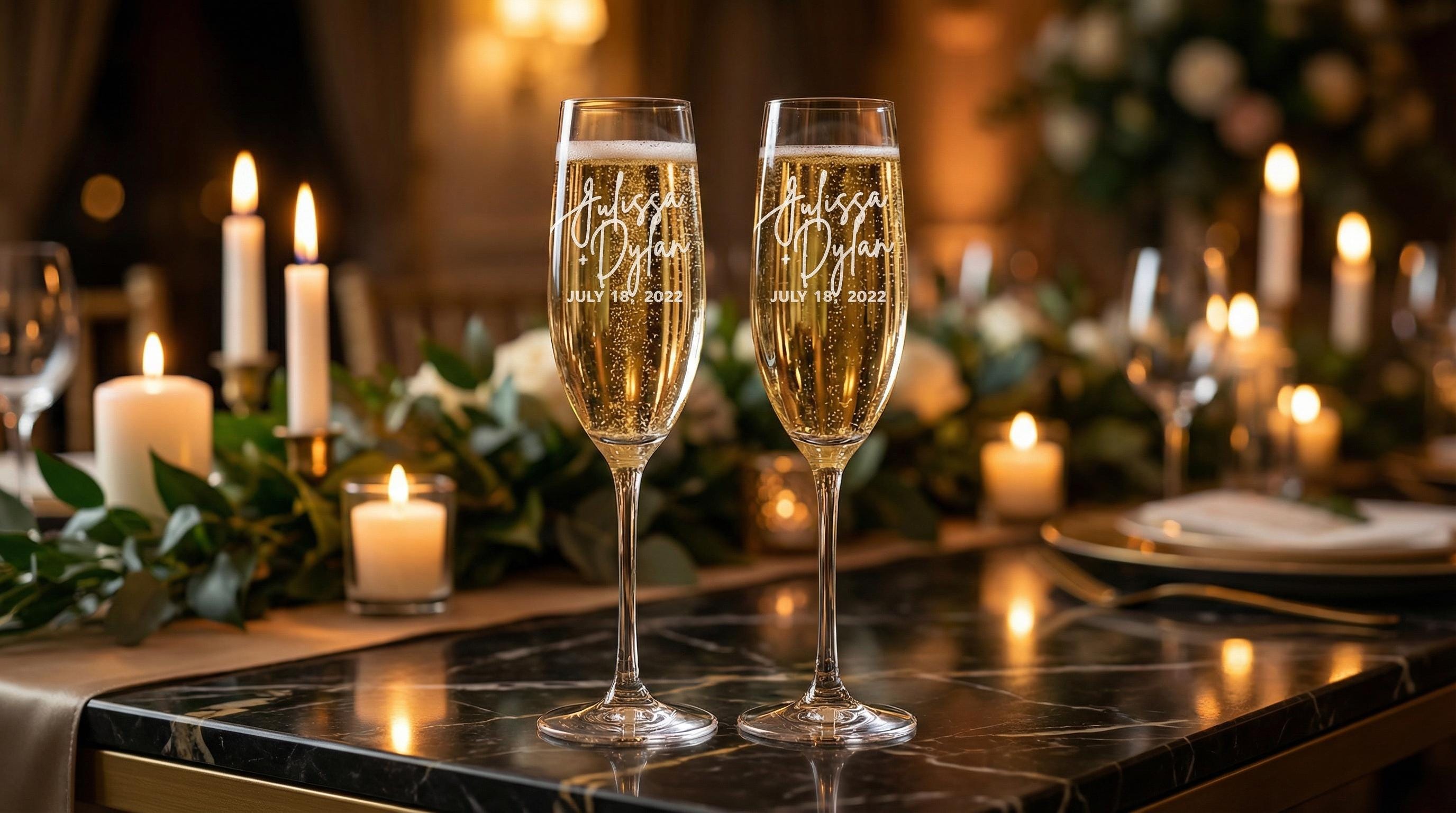 Engraved Champagne Flutes Wedding Gift Personalized Toasting Glasses for Bride and Groom Custom Wedding Glassware