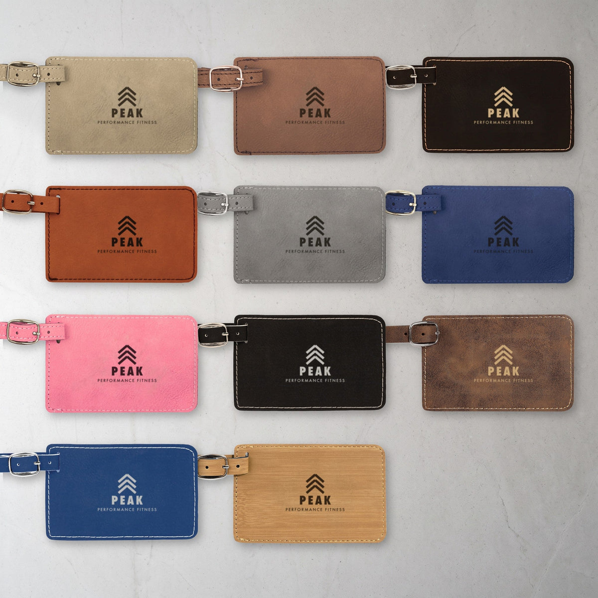Logo engraved leatherette luggage tags in every color
