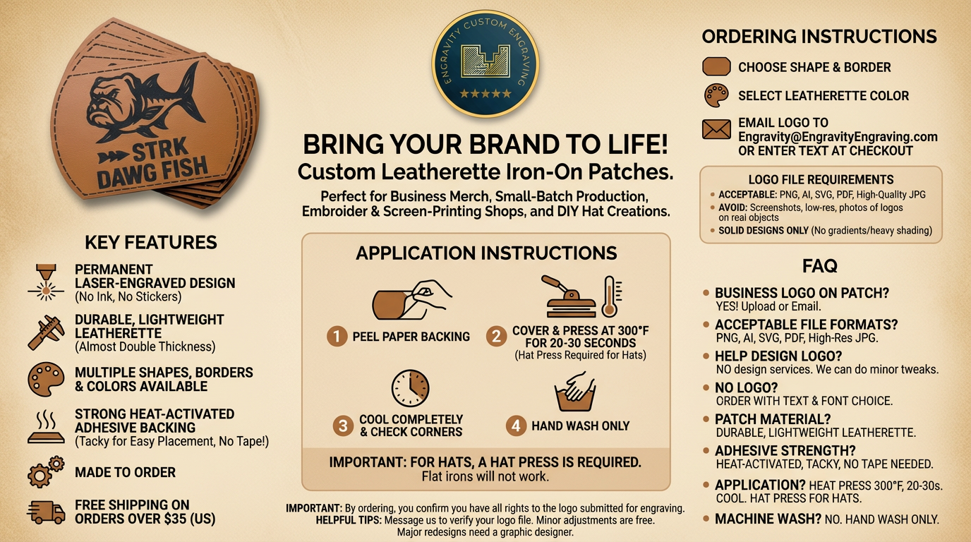 Iron-On Patches - Laser Engraved & Cut - USE CODE FREEPATCH For 1 Free Patch (New Customers Only)