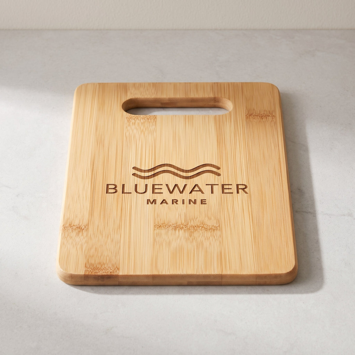 Custom Logo Bamboo Rectangle Cutting Boards – 9" x 6" with sample engraved logo