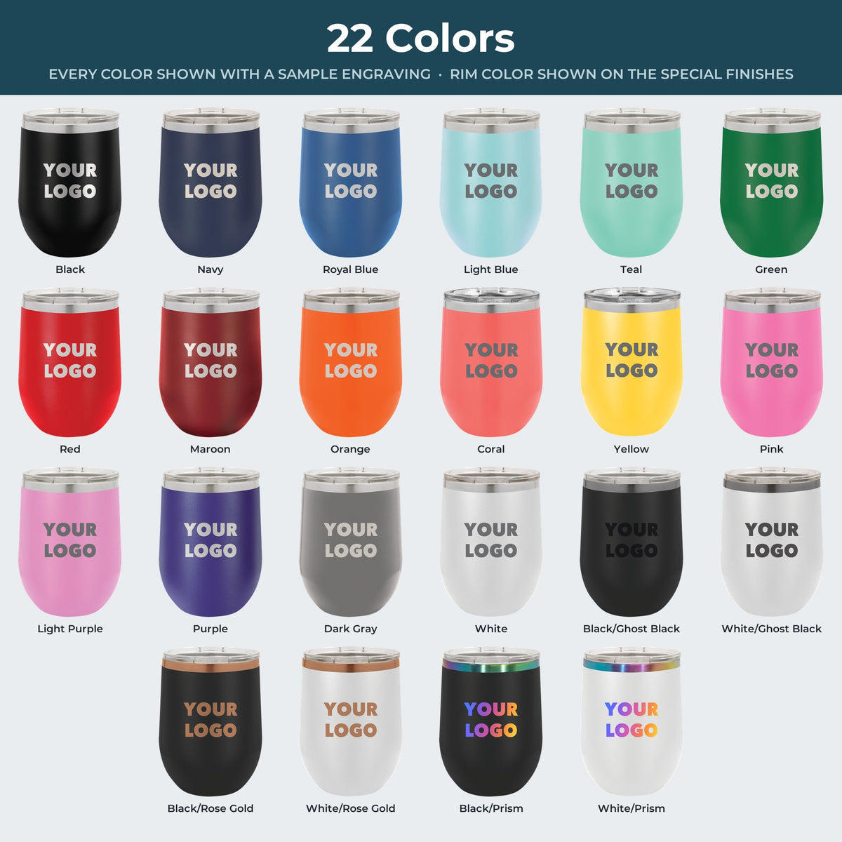 Custom Logo Polar Camel 12 oz Stemless Wine Tumbler – all 22 colors with a sample engraving