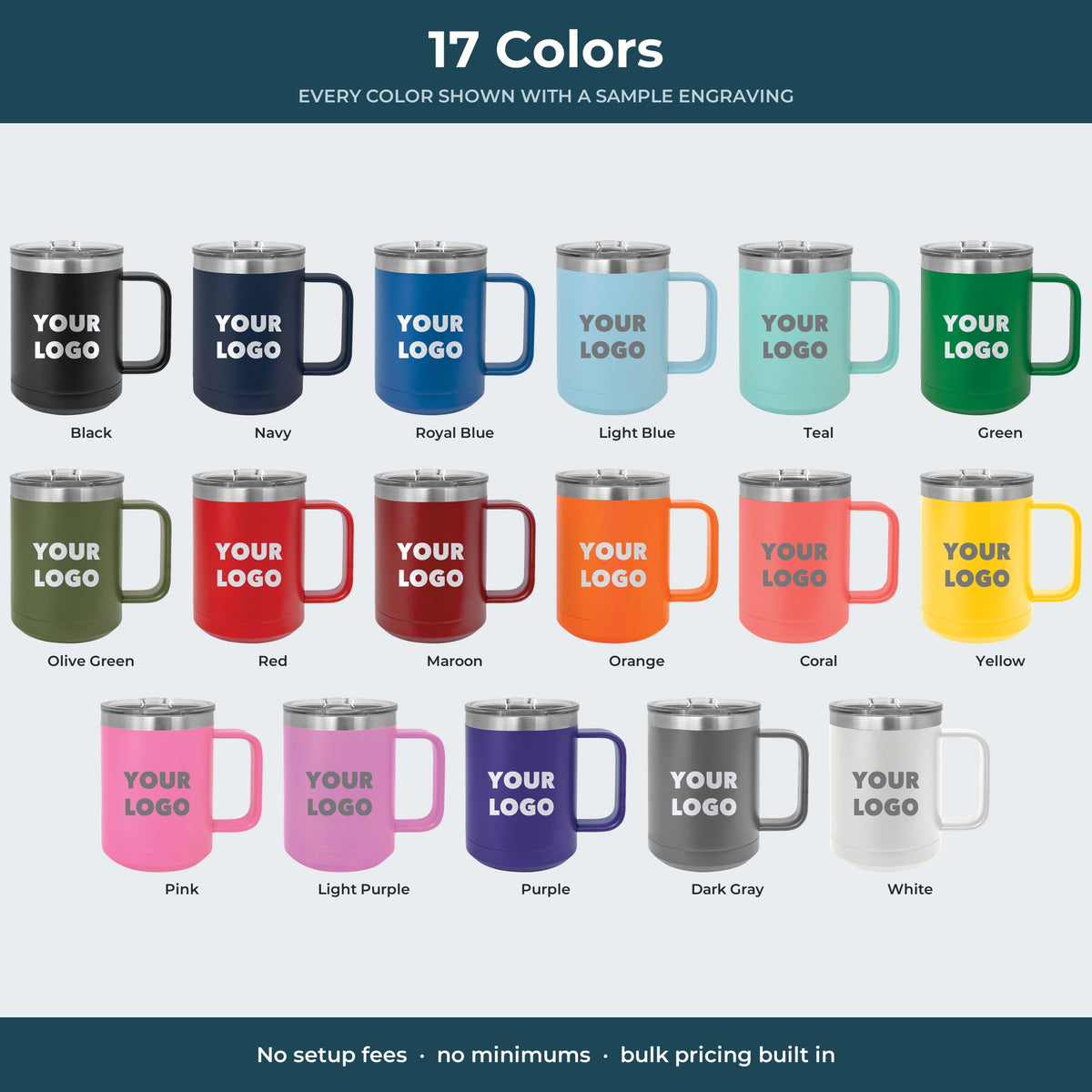 Custom Logo Polar Camel 15 oz Insulated Mug – all 17 colors with a sample engraving