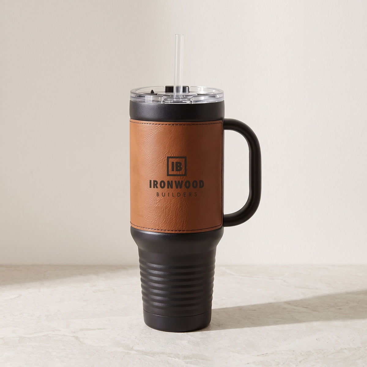 Custom Logo Polar Camel 40 oz Travel Mug – Leatherette Rawhide with an engraved sample logo