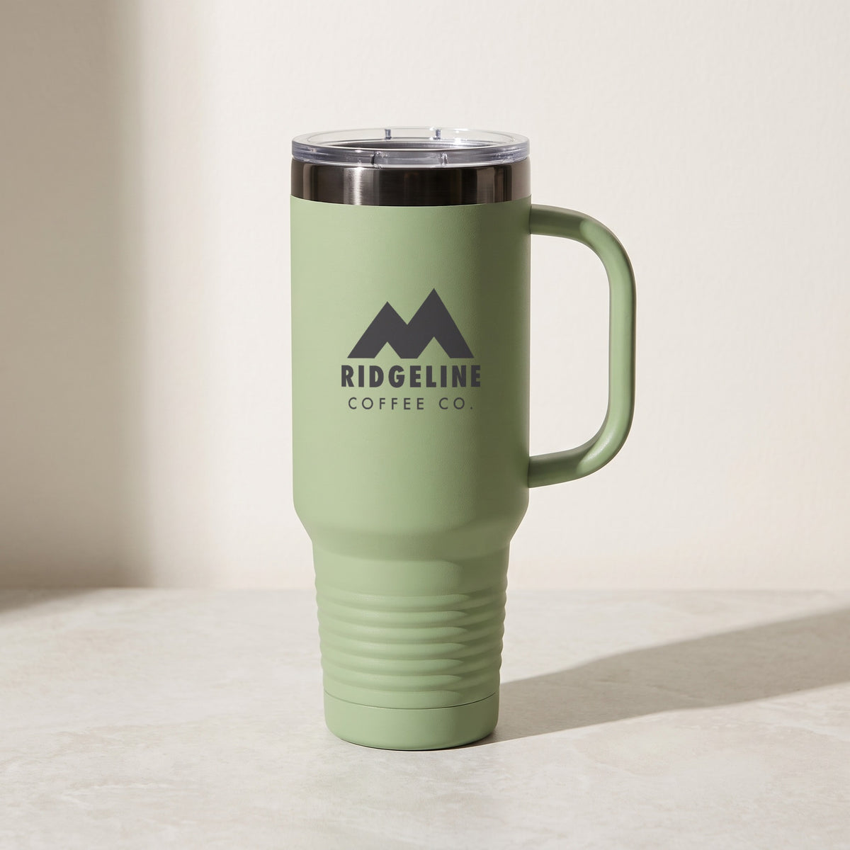 Custom Logo Polar Camel 40 oz Travel Mug – Summer Sage/Ghost Black with a dark engraved sample logo