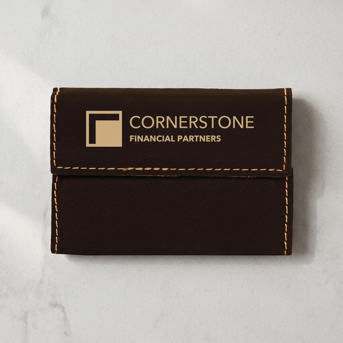 Custom Logo Leatherette Business Card Holder – Black/Gold with gold engraved sample logo