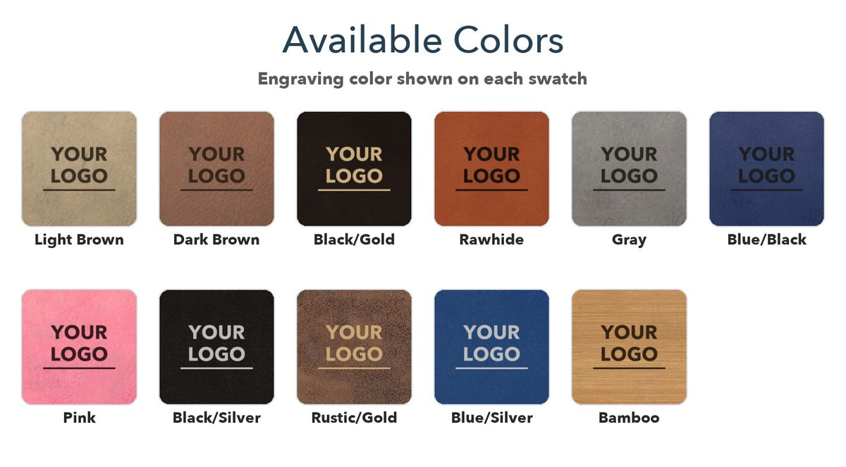 Custom Logo Leatherette Luggage Tag – available colors with the engraving color shown on each