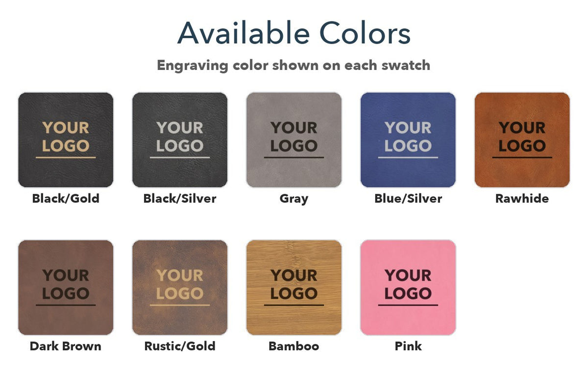 Custom Logo Leatherette Valet Tray – available colors with the engraving color shown on each