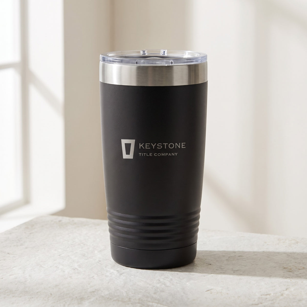Custom Logo Polar Camel 20 oz Ringneck Tumbler – Black/Ghost Black, with sample engraved logo
