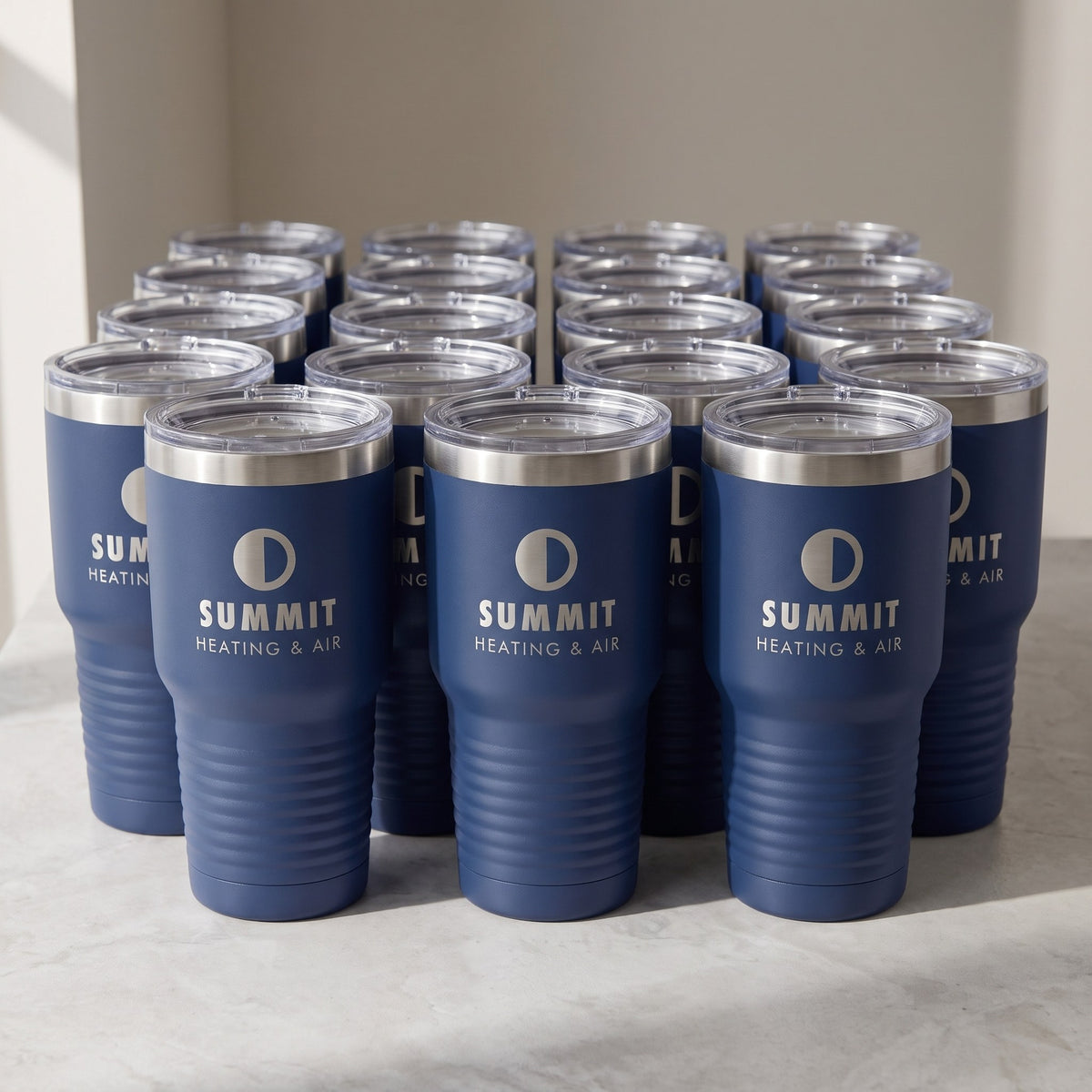 Custom Logo Polar Camel Tumbler – bulk order of Polar Camel 30 oz tumblers, all engraved with the same sample logo