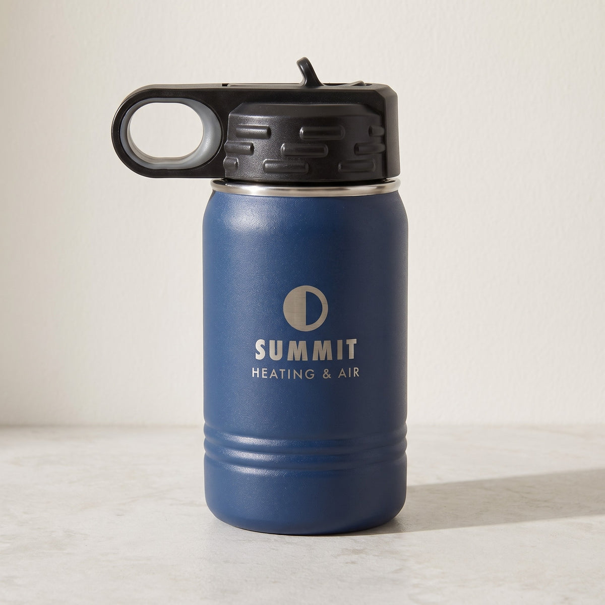 Custom Logo Polar Camel Water Bottle – 12 oz Navy Blue with engraved sample logo