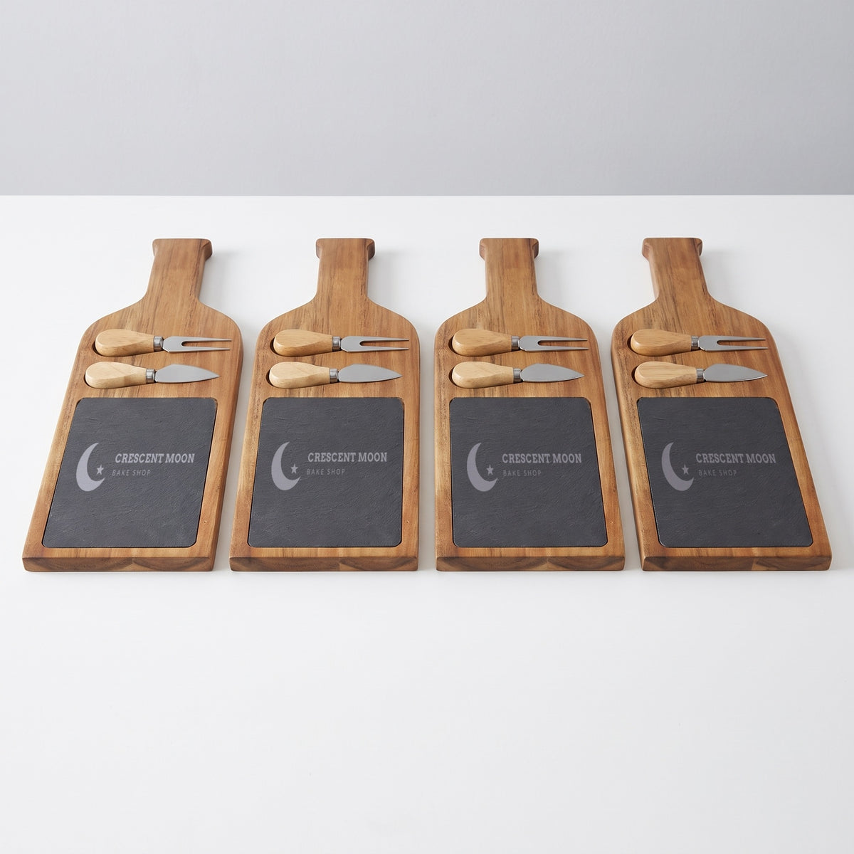 Custom Logo Slate & Acacia Serving Board – wine bottle boards in bulk, engraved with the same sample logo