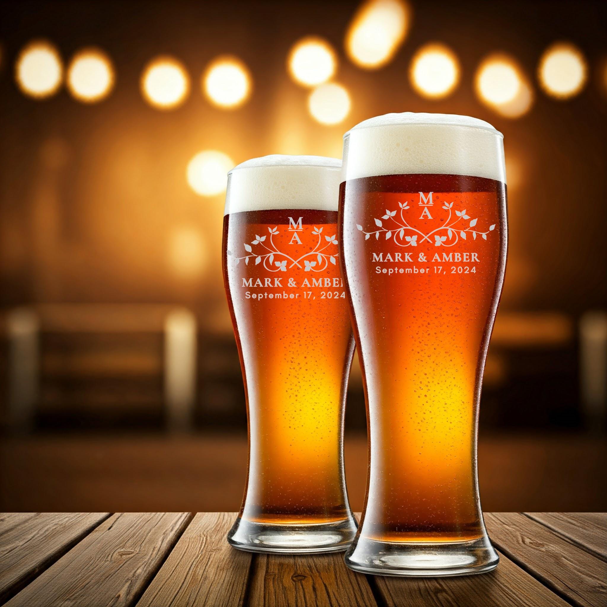 Personalized Engraved Pilsner Glass Set: Wedding Party Favors