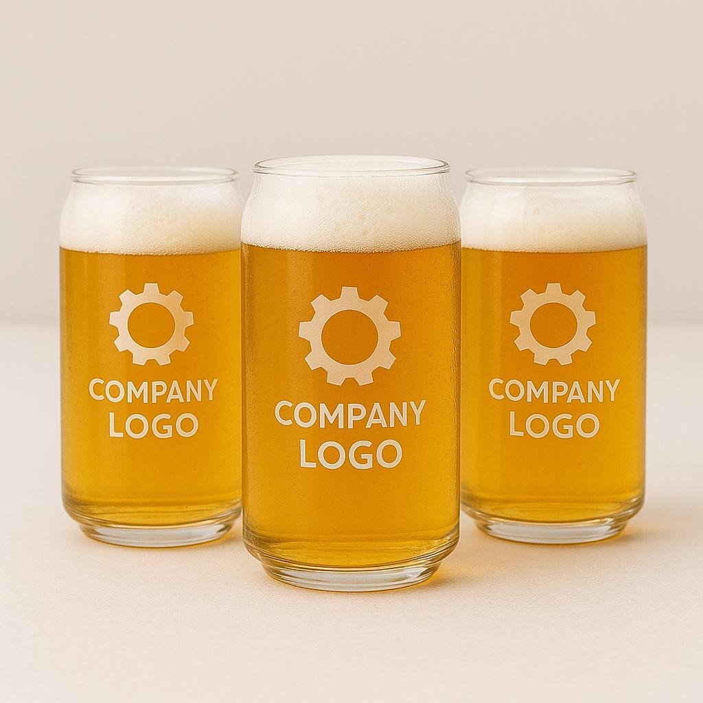 Custom Logo Beer Can Glasses 16 oz – Engraved Corporate & Event Glassware