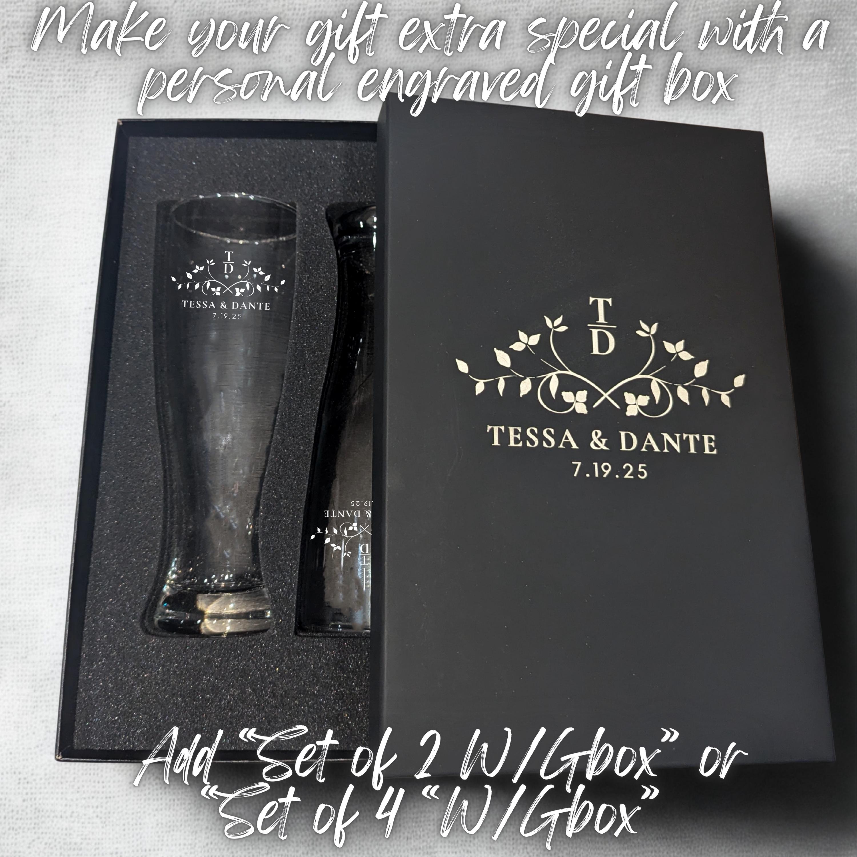 Personalized Engraved Pilsner Glass Set: Wedding Party Favors