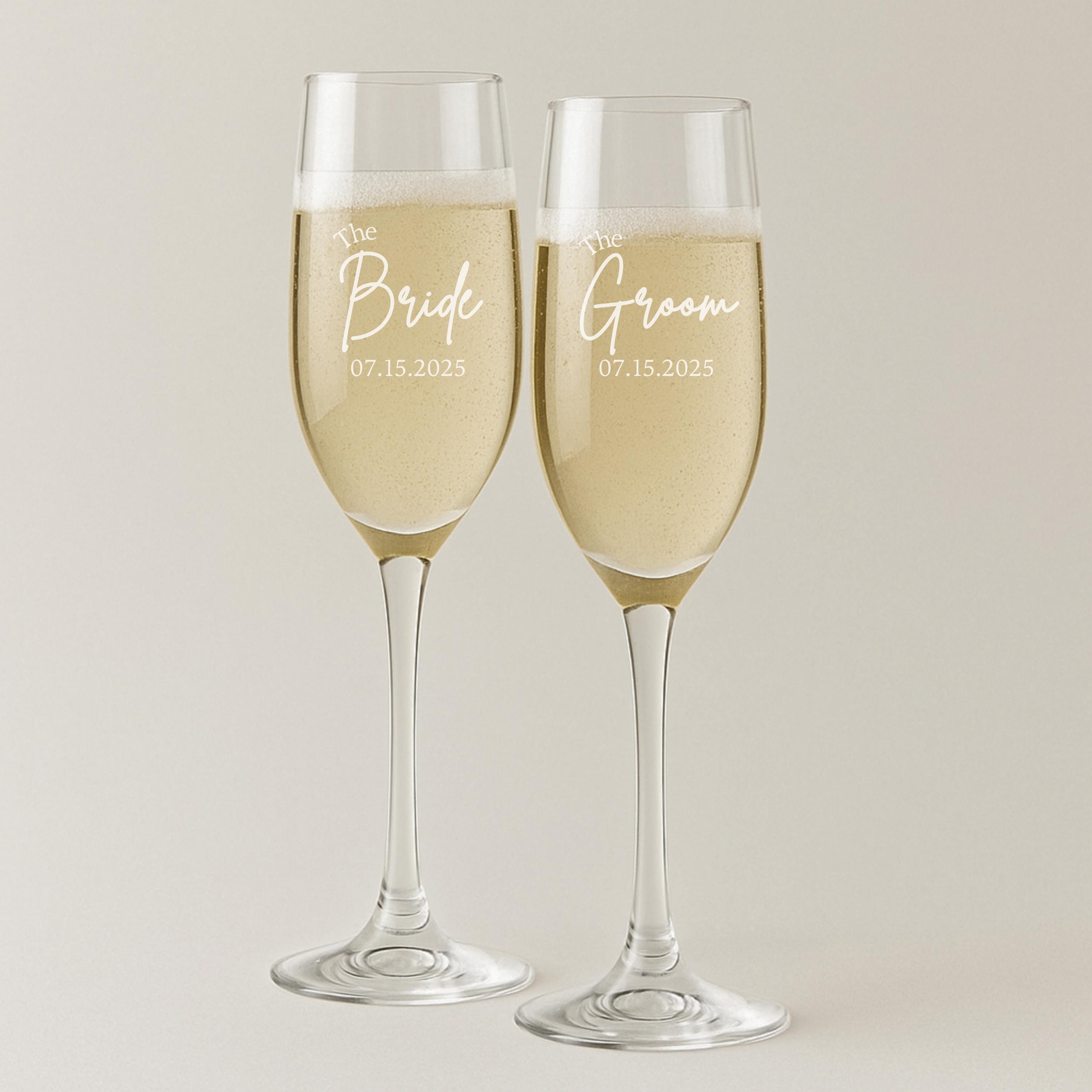 Engraved Champagne Flutes Wedding Gift  Personalized Toasting Glasses for Bride and Groom  Custom Wedding Glassware