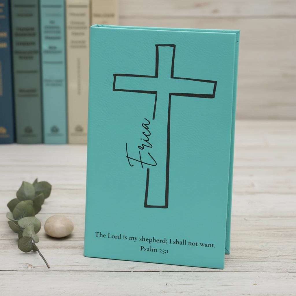 Personalized Prayer Journal  Engraved Cross Cover, Name & Bible Verse