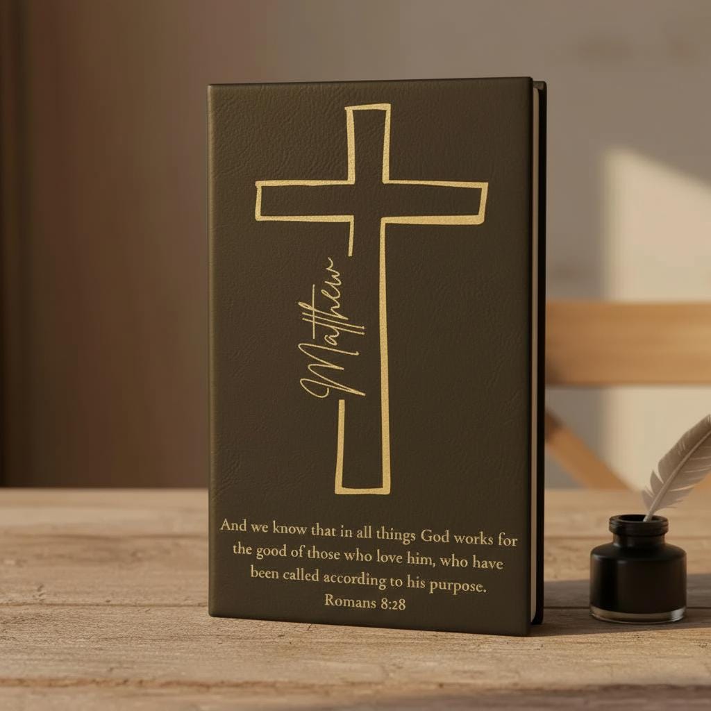 Personalized Prayer Journal  Engraved Cross Cover, Name & Bible Verse