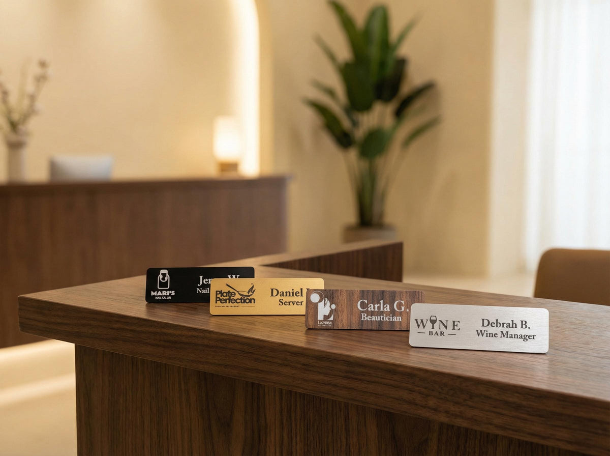 Custom Magnetic Name Tag with Logo – Engraved Employee Name Badge