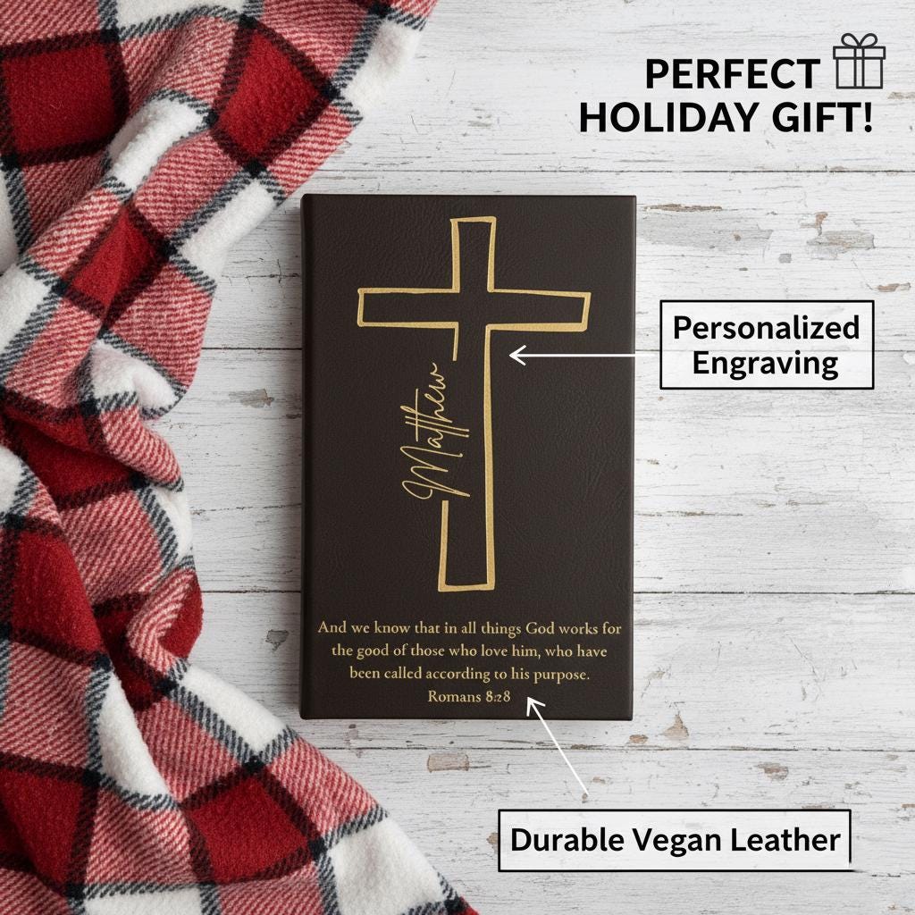 Personalized Prayer Journal  Engraved Cross Cover, Name & Bible Verse