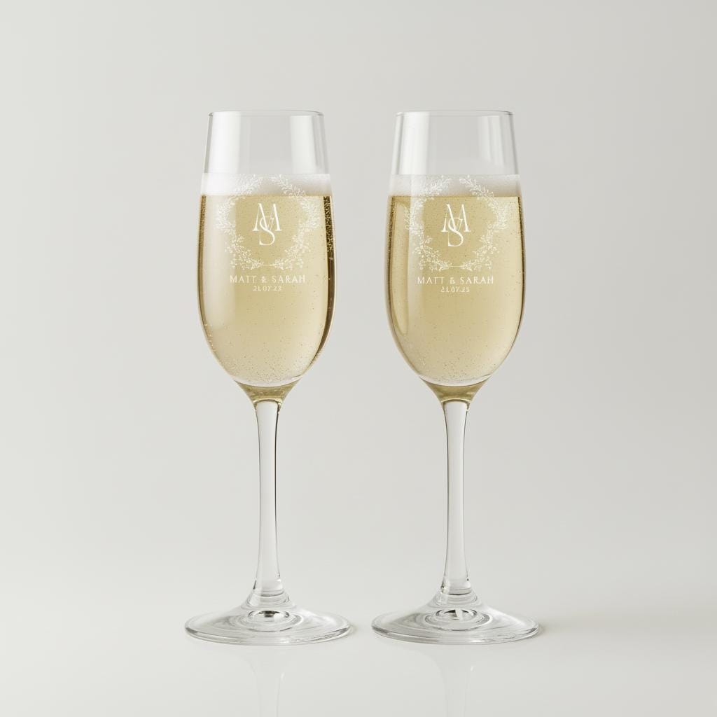 Engraved Champagne Flutes Wedding Gift  Personalized Toasting Glasses for Bride and Groom  Custom Wedding Glassware