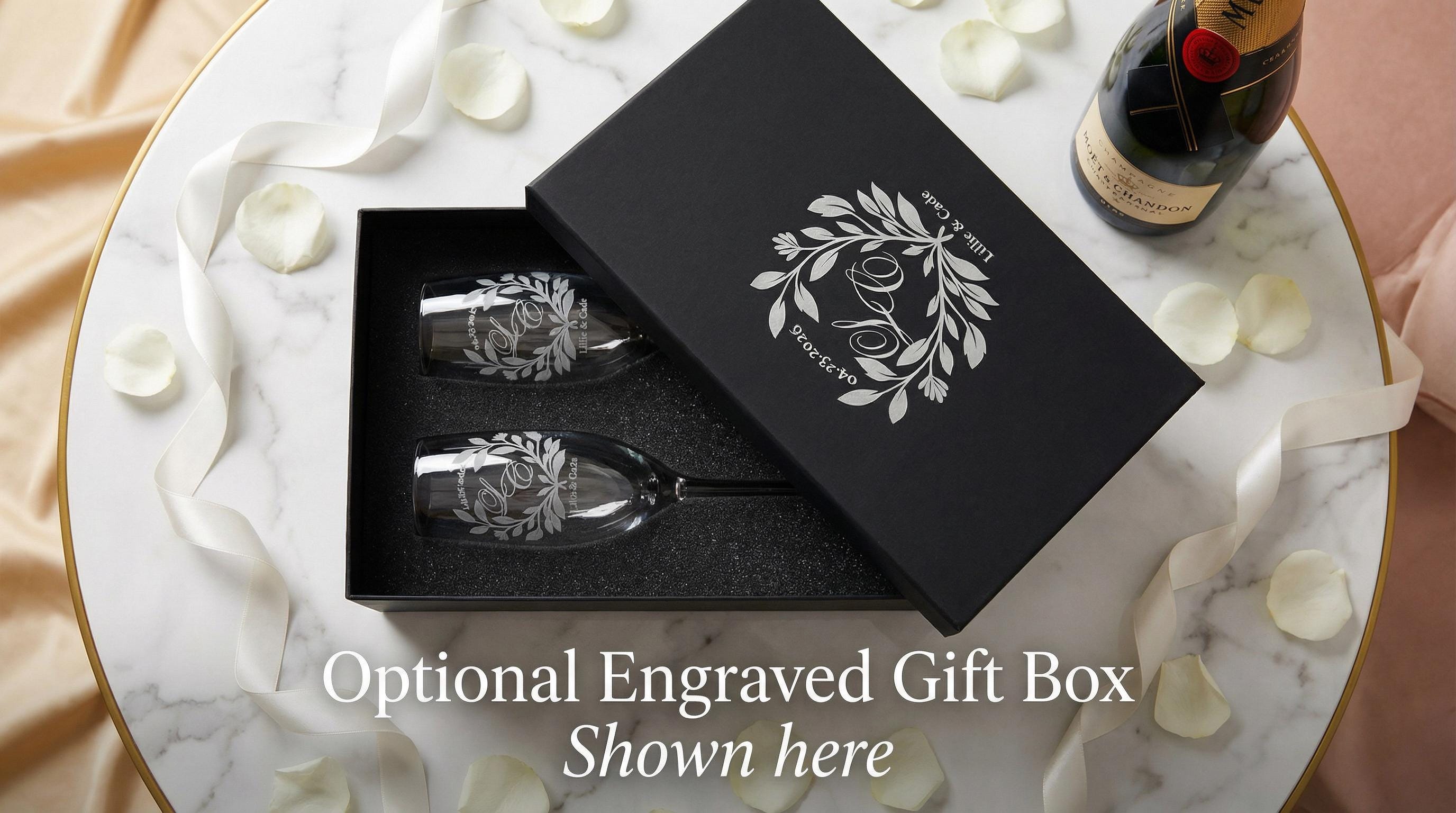 Engraved Champagne Flutes Wedding Gift  Personalized Toasting Glasses for Bride and Groom  Custom Wedding Glassware