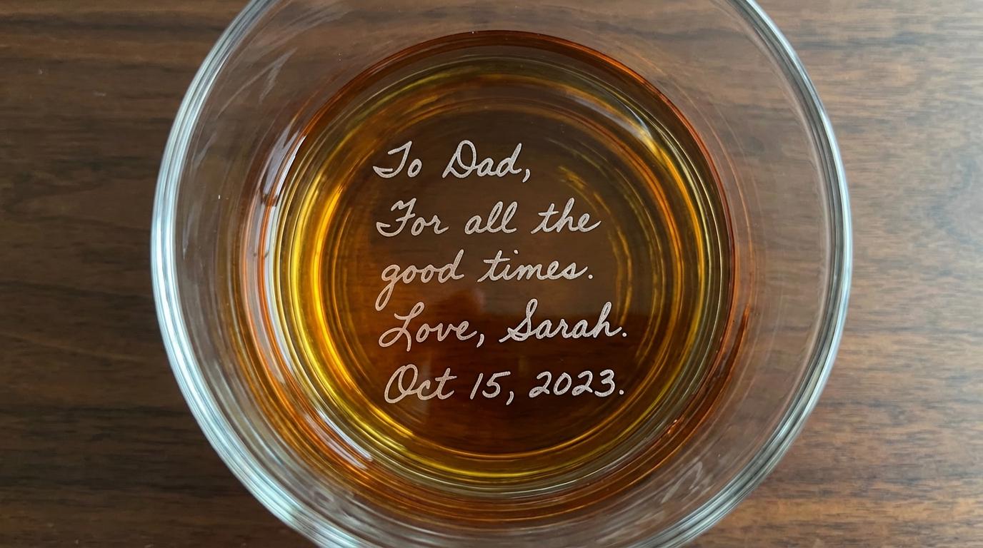 Engraved Handwriting Whiskey Glass - Bottom Engraved
