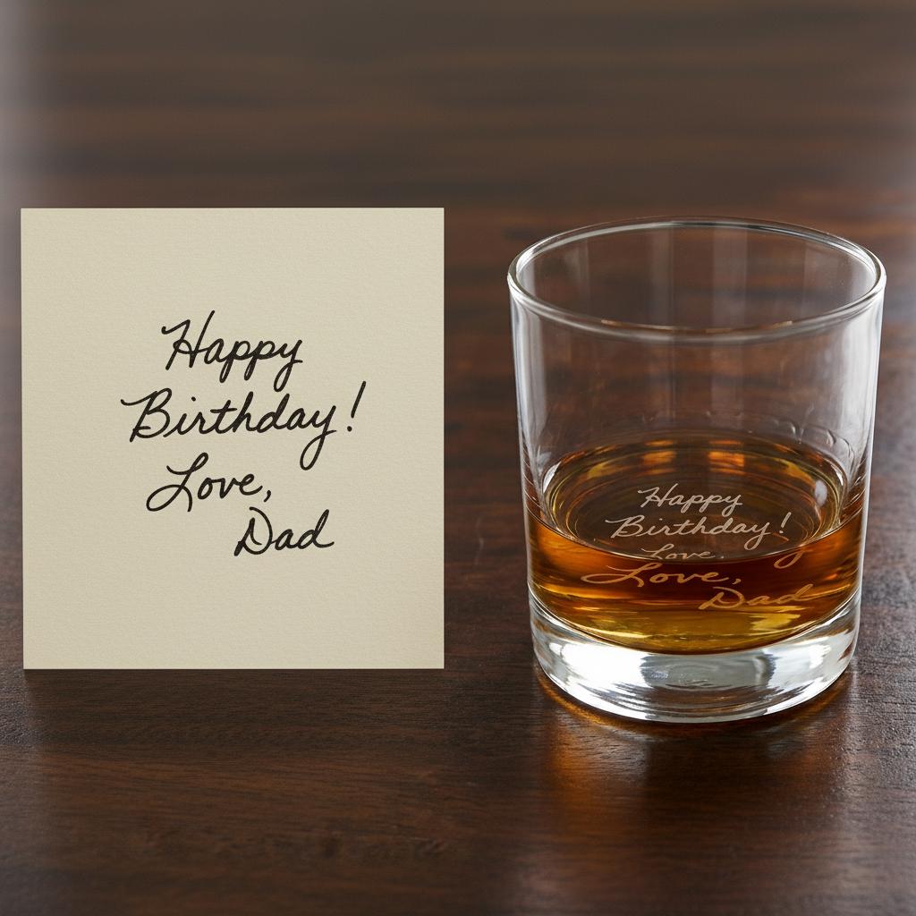Engraved Handwriting Whiskey Glass - Bottom Engraved