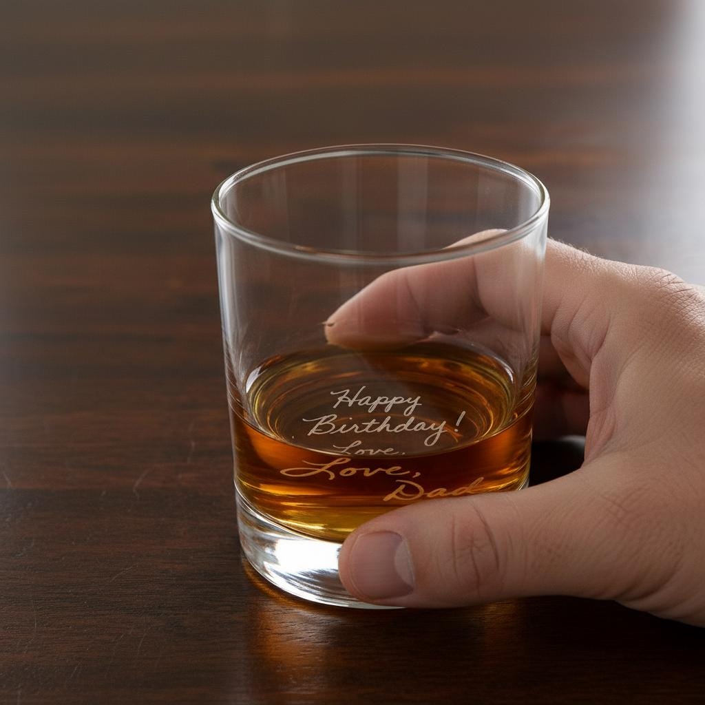 Engraved Handwriting Whiskey Glass - Bottom Engraved
