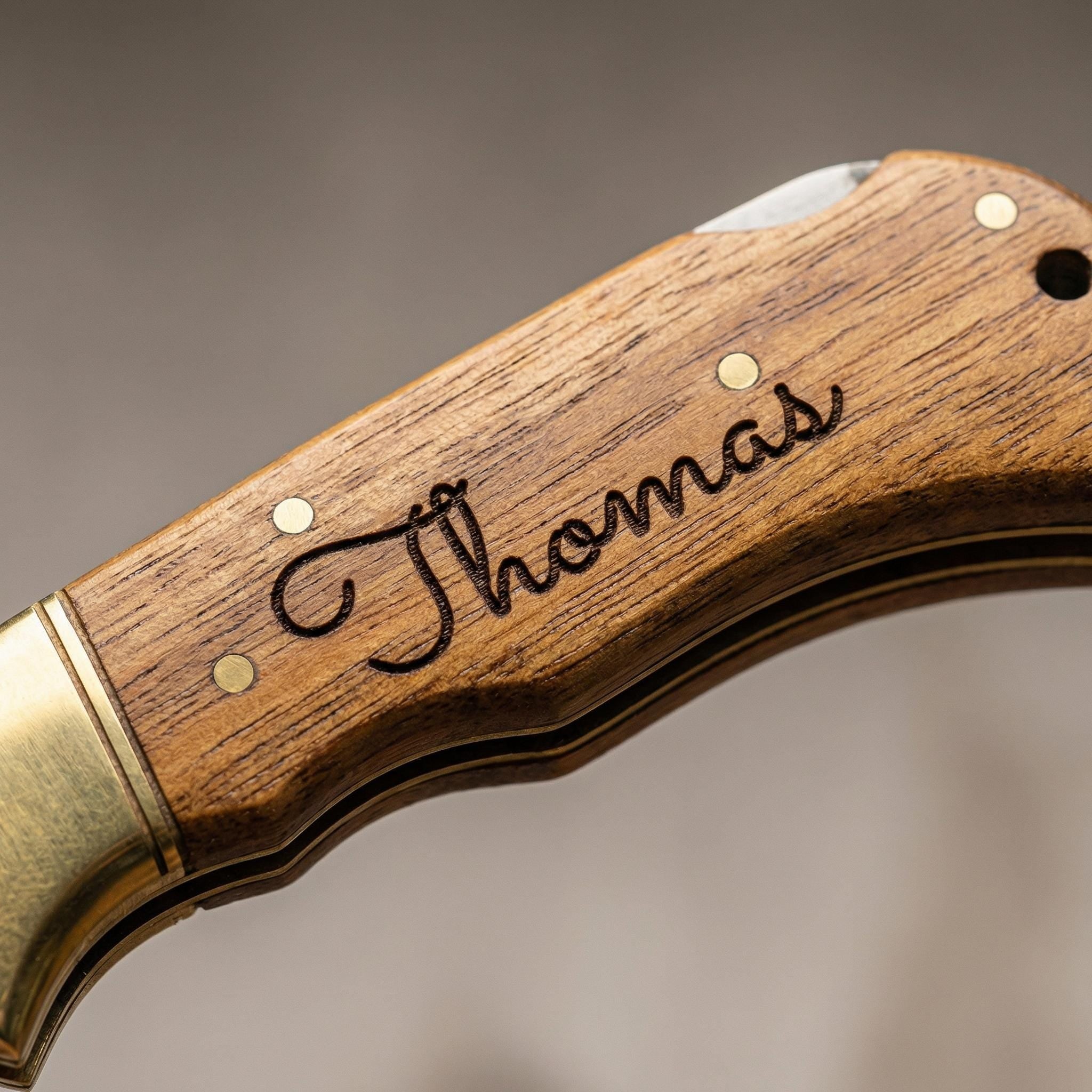 Personalized Damascus Pocket Knife, Engraved Wood Handle Folding Knife with Leather Sheath