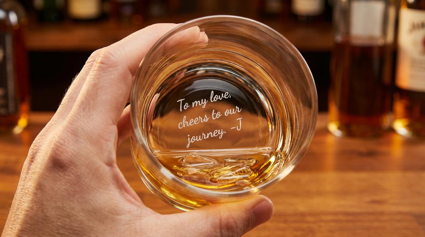 Engraved Handwriting Whiskey Glass - Bottom Engraved