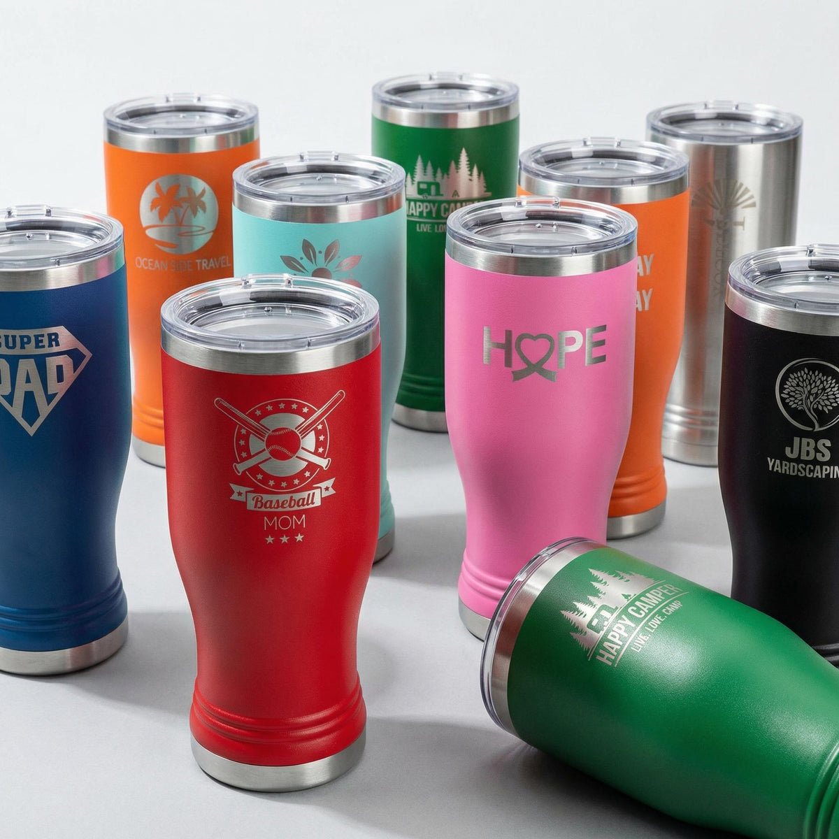 Custom Logo Pilsner Tumblers 20 oz – Laser Engraved Corporate Gifts