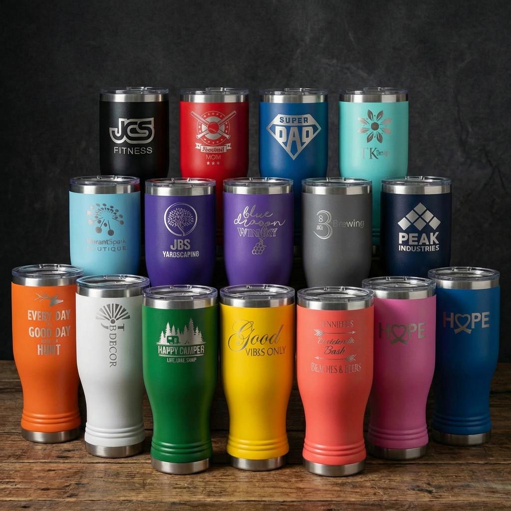 Custom Logo Pilsner Tumblers 20 oz – Laser Engraved Corporate Gifts