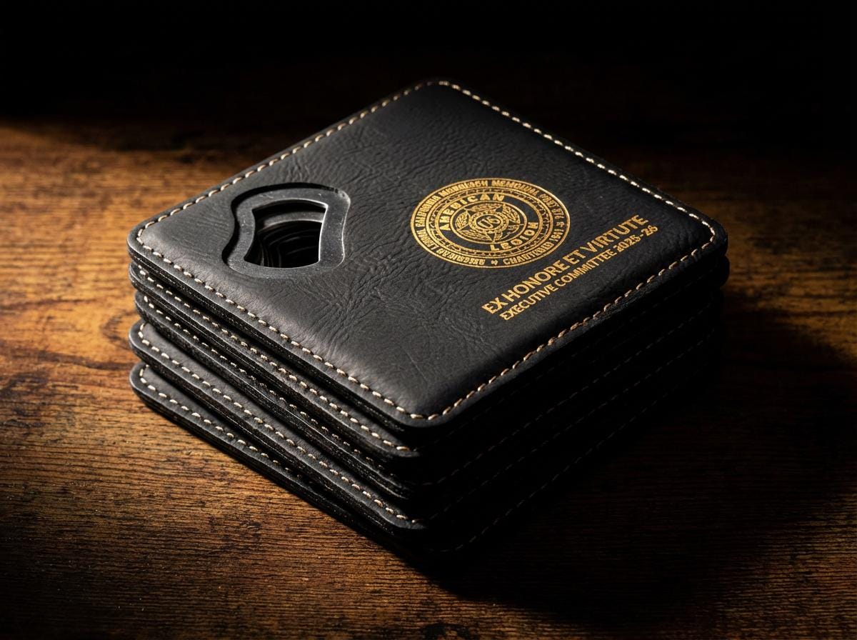 Bulk Custom Leather Coasters with Bottle Opener – Logo Engraved