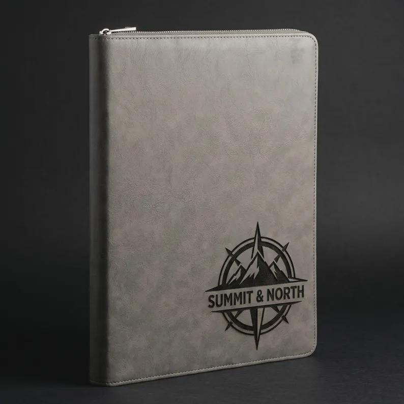 Custom Zippered Padfolio with Company Logo – Bulk Engraved Leatherette Portfolio