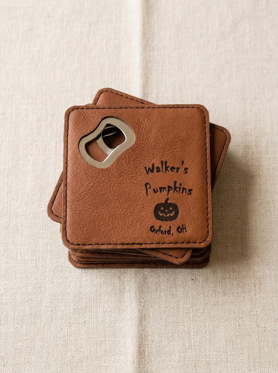 Bulk Custom Leather Coasters with Bottle Opener – Logo Engraved