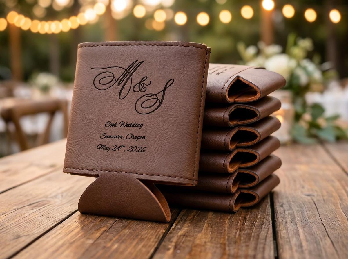 Custom Leatherette Can Cooler with Logo – Bulk Corporate & Event Favors