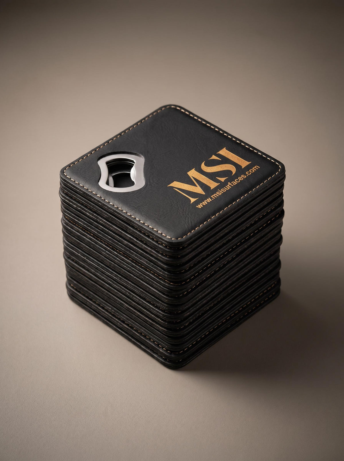 Bulk Custom Leather Coasters with Bottle Opener – Logo Engraved