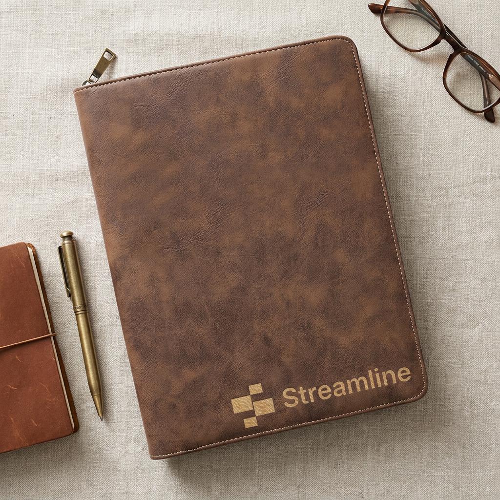 Custom Zippered Padfolio with Company Logo – Bulk Engraved Leatherette Portfolio