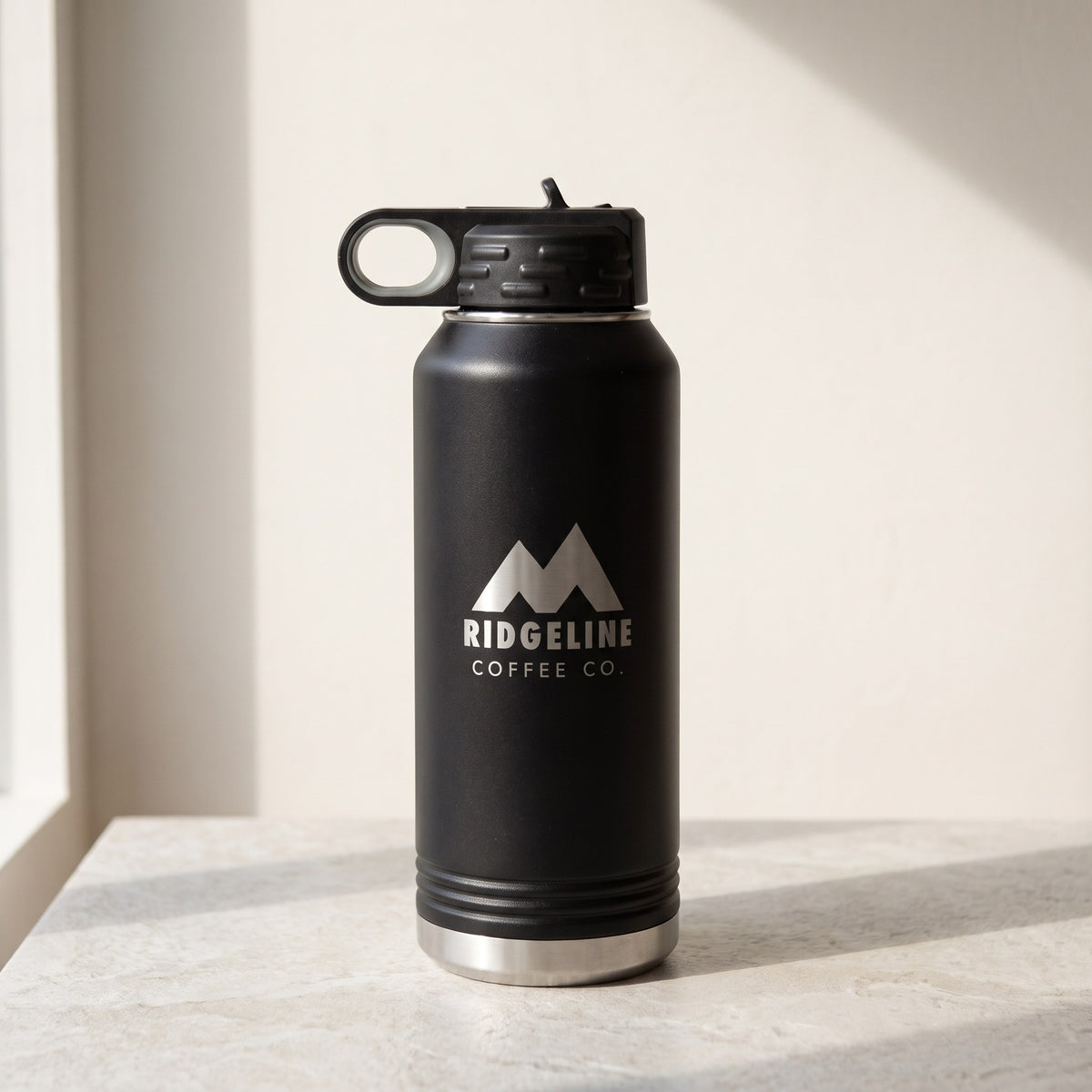 Custom Logo Polar Camel 32 oz Water Bottle – Black with sample engraved logo